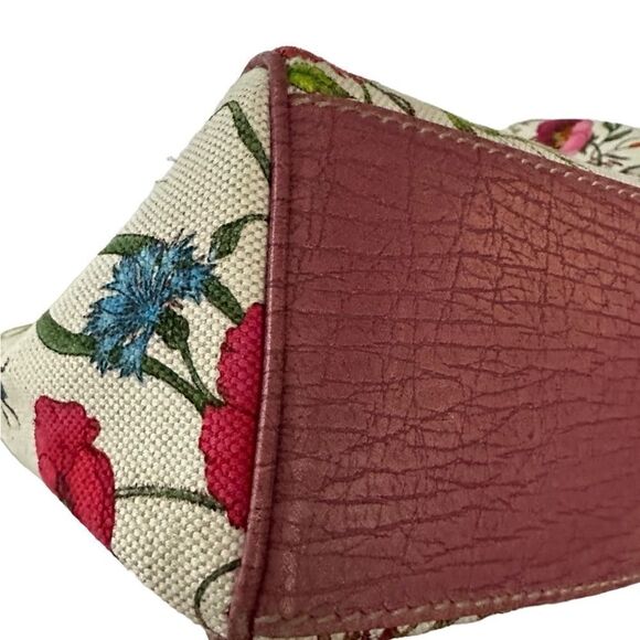 Gucci flora magenta pink leather trimmed tote - Picture 9 of 11